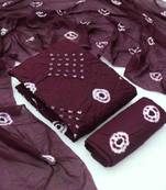 wine chanderi cotton bandhni unstitched dress material