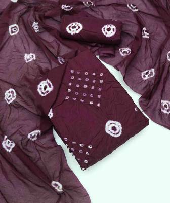 wine chanderi cotton bandhni unstitched dress material 2
