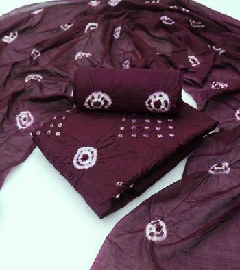 wine chanderi cotton bandhni unstitched dress material 3