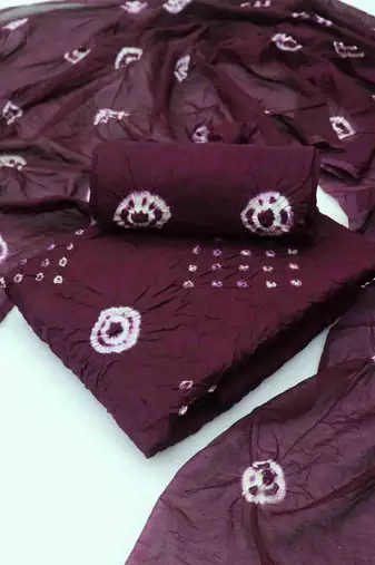 wine chanderi cotton bandhni unstitched dress material