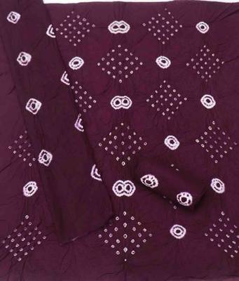wine chanderi cotton bandhni unstitched dress material 4
