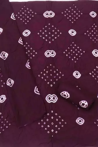 wine chanderi cotton bandhni unstitched dress material