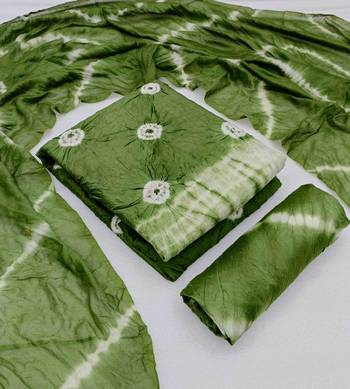 Women's green chanderi cotton bandhni unstitched dress material 1