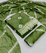 Women's green chanderi cotton bandhni unstitched dress material