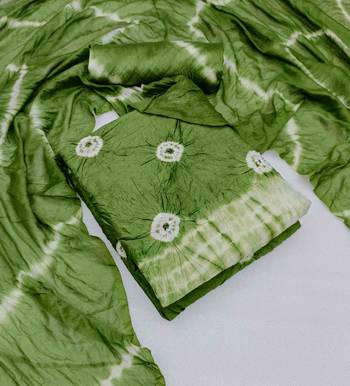 Women's green chanderi cotton bandhni unstitched dress material 2