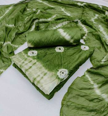 Women's green chanderi cotton bandhni unstitched dress material 3