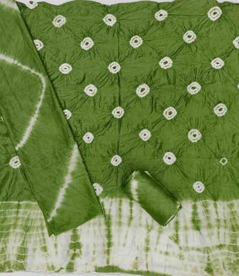 Women's green chanderi cotton bandhni unstitched dress material 4