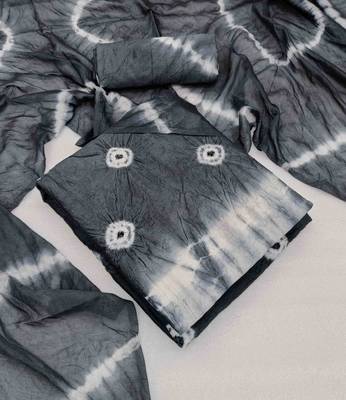 grey chanderi cotton bandhni unstitched dress material 2