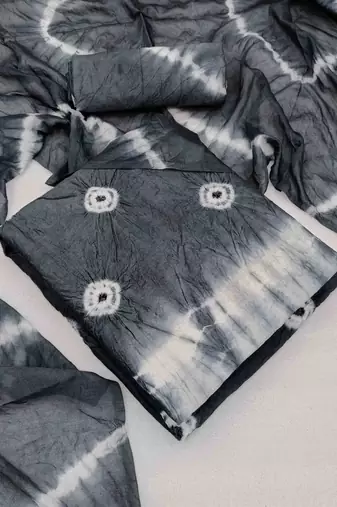 grey chanderi cotton bandhni unstitched dress material