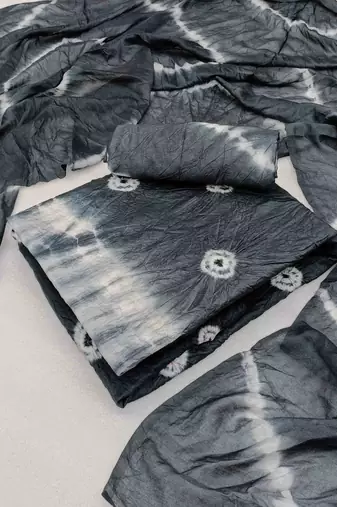 grey chanderi cotton bandhni unstitched dress material