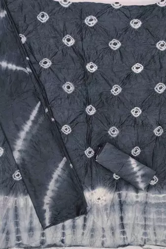 grey chanderi cotton bandhni unstitched dress material