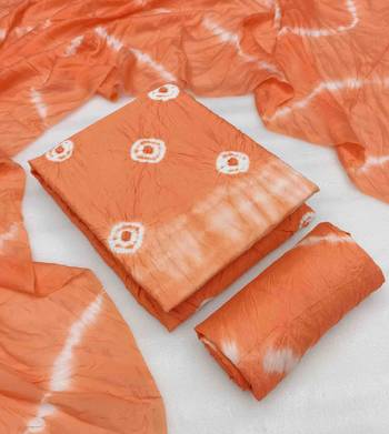 peach chanderi cotton bandhni unstitched dress material 1