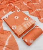 peach chanderi cotton bandhni unstitched dress material