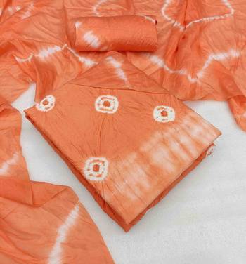 peach chanderi cotton bandhni unstitched dress material 2