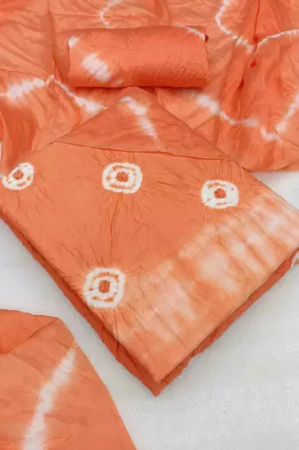 peach chanderi cotton bandhni unstitched dress material
