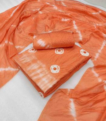 peach chanderi cotton bandhni unstitched dress material 3