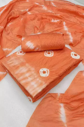 peach chanderi cotton bandhni unstitched dress material
