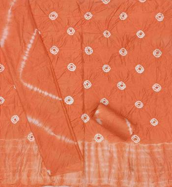 peach chanderi cotton bandhni unstitched dress material 4