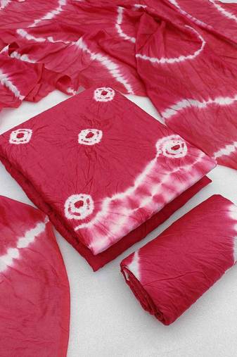 pink chanderi cotton bandhni unstitched dress material