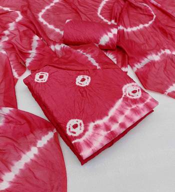 pink chanderi cotton bandhni unstitched dress material 2