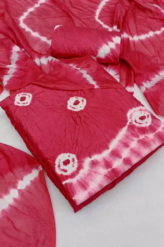 pink chanderi cotton bandhni unstitched dress material
