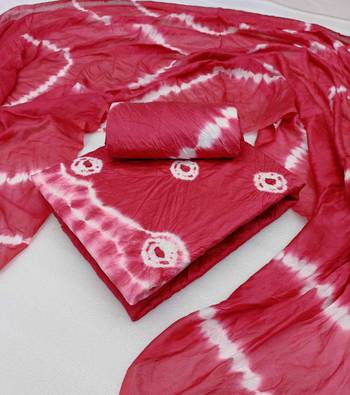 pink chanderi cotton bandhni unstitched dress material 3
