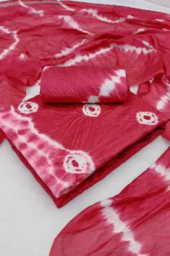 pink chanderi cotton bandhni unstitched dress material