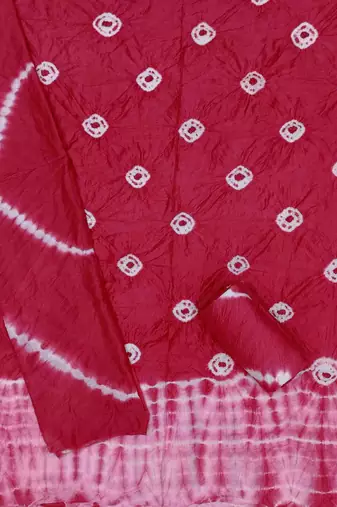 pink chanderi cotton bandhni unstitched dress material