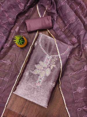 lavender barbaric silk embroidered work unstitched dress material 1