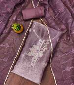 lavender barbaric silk embroidered work unstitched dress material