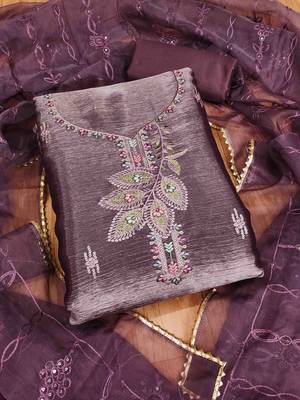 lavender barbaric silk embroidered work unstitched dress material 2