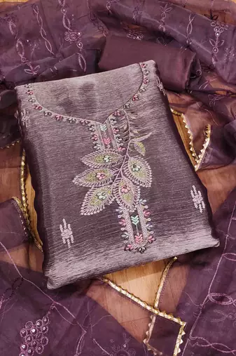 lavender barbaric silk embroidered work unstitched dress material