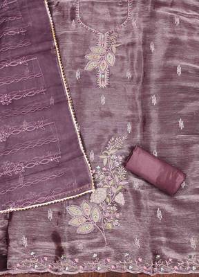 lavender barbaric silk embroidered work unstitched dress material 3