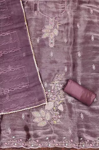 lavender barbaric silk embroidered work unstitched dress material