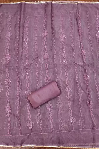 lavender barbaric silk embroidered work unstitched dress material
