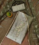 olive barbaric silk embroidered work unstitched dress material