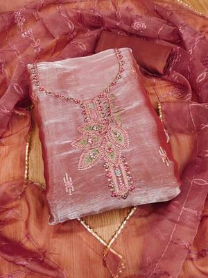 rust barbaric silk embroidered work unstitched dress material 2