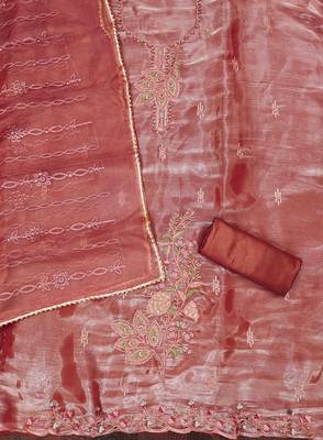 rust barbaric silk embroidered work unstitched dress material 3