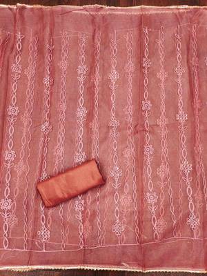 rust barbaric silk embroidered work unstitched dress material 4