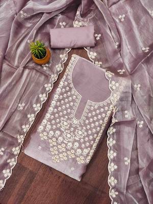 lavender barbaric silk embroidered work unstitched dress material 1