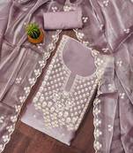 lavender barbaric silk embroidered work unstitched dress material