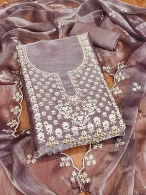 lavender barbaric silk embroidered work unstitched dress material 2