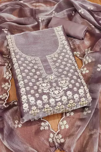 lavender barbaric silk embroidered work unstitched dress material
