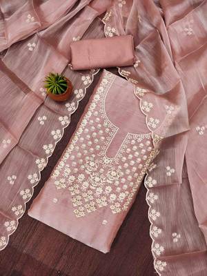 peach barbaric silk embroidered work unstitched dress material 1