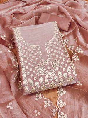 peach barbaric silk embroidered work unstitched dress material 2