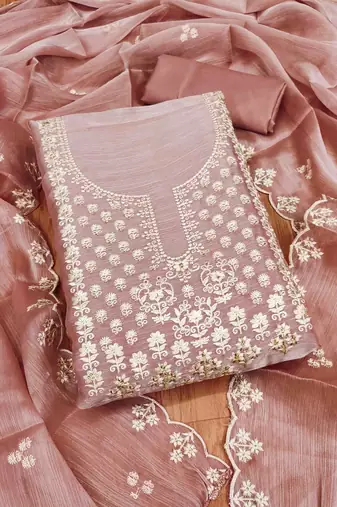 peach barbaric silk embroidered work unstitched dress material
