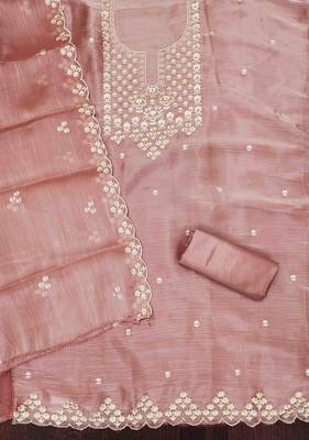 peach barbaric silk embroidered work unstitched dress material 3