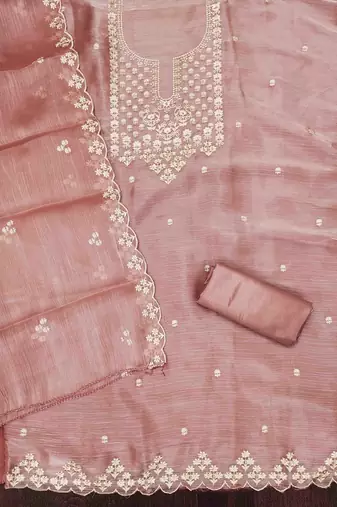 peach barbaric silk embroidered work unstitched dress material
