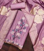 lavender chiffon silk embroidered work unstitched dress material