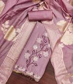 mauve chiffon silk embroidered work unstitched dress material
